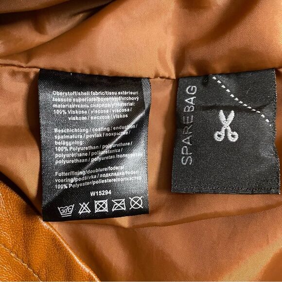 REHBRAUN Jacket Germany Faux Leather Vegan Snap Zip Petite Womens M PM Brown - Picture 12 of 14